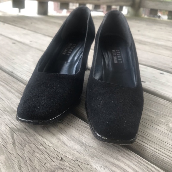 Stuart Weitzman Black Suede Square Toe Pumps - Picture 3 of 4